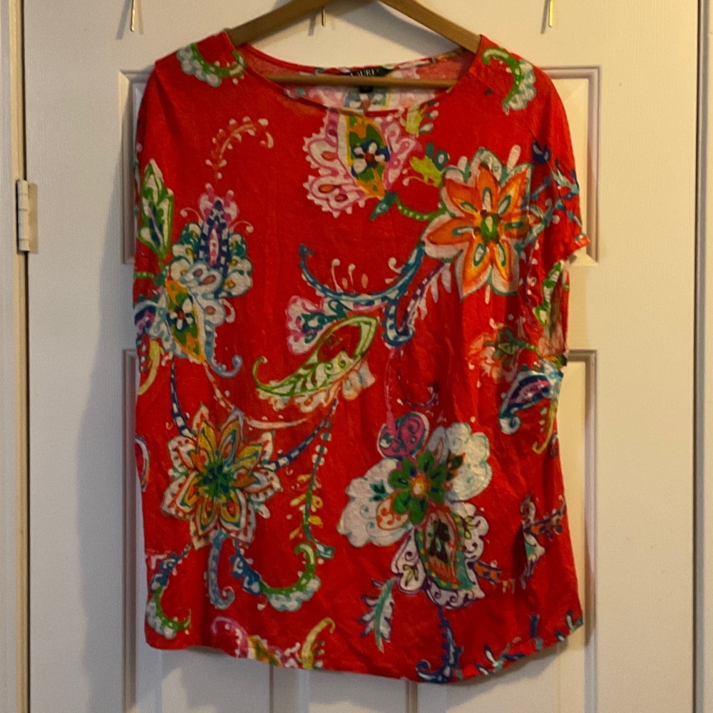 Ralph Lauren Red Floral Short Sleeve Top